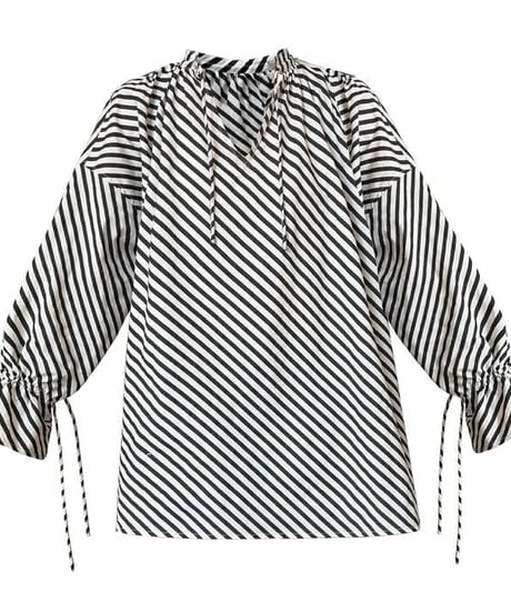drawstring stripe tunic blouse　　IR1640