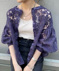 sheer lace lantern sleeve shirt　　IR1448