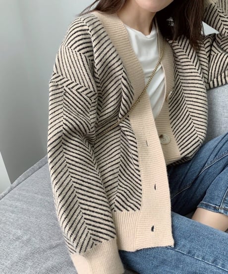 striped knit cardigan　　IR1526