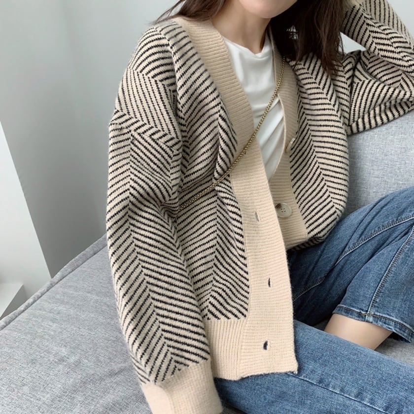striped knit cardigan IR1526 | irumoon