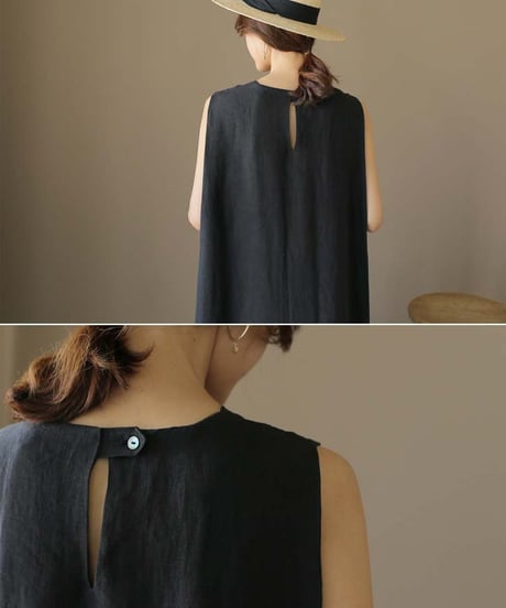 sleeveless linen one piece　　IR1378