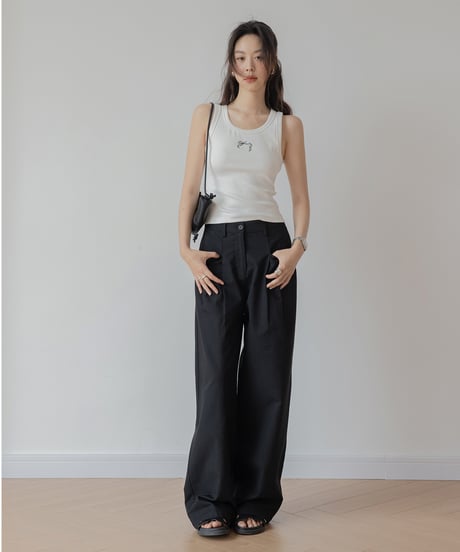 washed cotton feel loose drape pants　IR1381