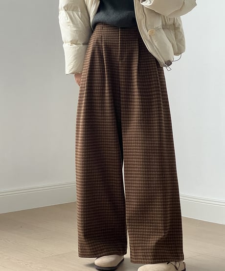 retro check tuck wide pants  /2color　IR1558
