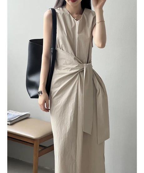 waste ribbon sleeveless one piece /2color　　IR1614