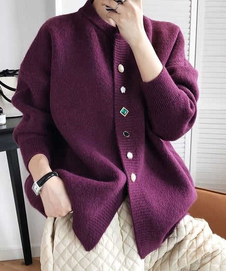 jewel button knit cardigan /4color　IR1565