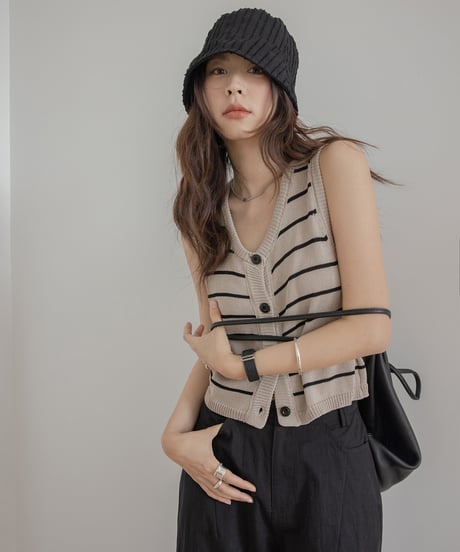 striped button knit vest　　IR1391