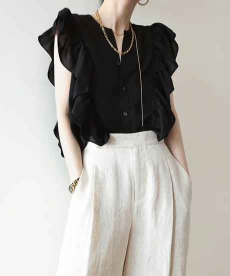 no-sleevele frills blouse　　IR1432