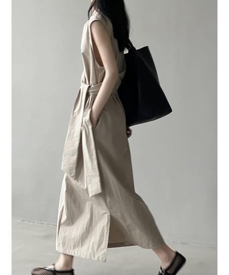 waste ribbon sleeveless one piece /2color　　IR1614