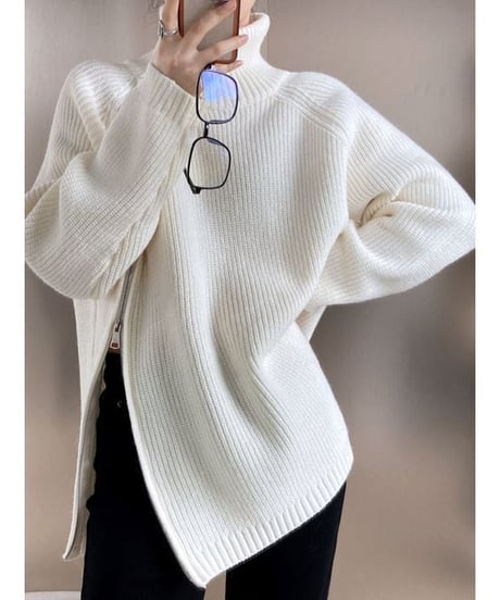 side zipper knit tops　　IR1514