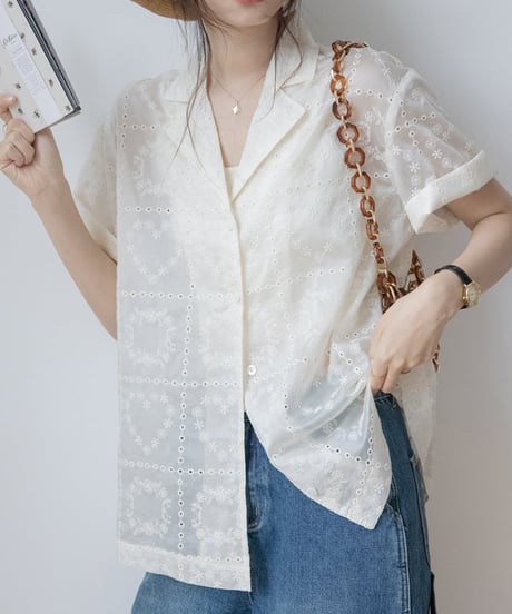 loose jacquard tencel shirt　　IR1445