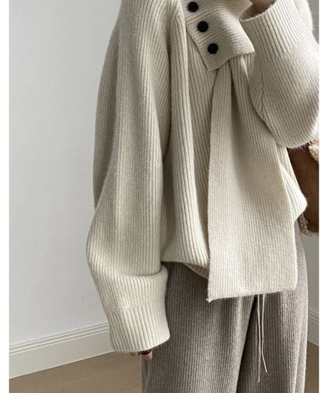 V neck knit pullover+muffler set /4color　　IR1555