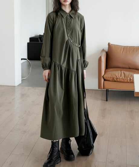 asymmetric button shirt onepiece　　IR1595