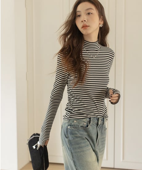 bottleneck border rib knit /2color　IR1587