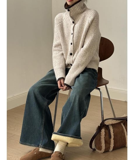 stand neck knit cardigan  /4color　IR1557