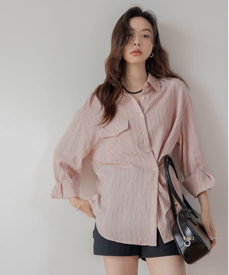 front accent striped 2way shirt　　IR1398