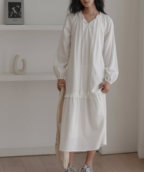 Frill gathered bohemian one piece　　IR1625