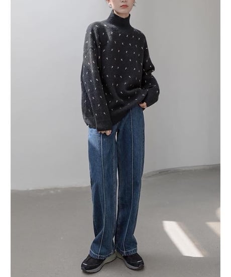 design knit high neck sweater　　IR1550