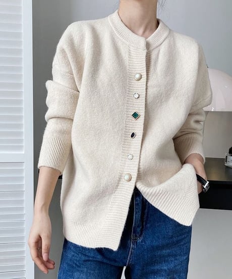 jewel button knit cardigan /4color　IR1565