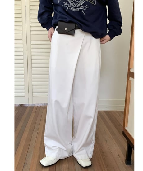 asymmetry cross wide pants + belt set/3color　IR1574