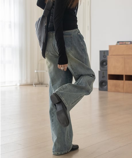 washed wide leg denim　　IR1588