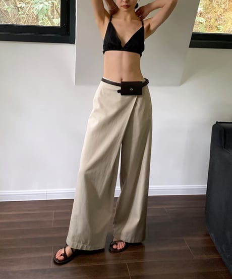 asymmetry cross wide pants + belt set/3color　IR1574