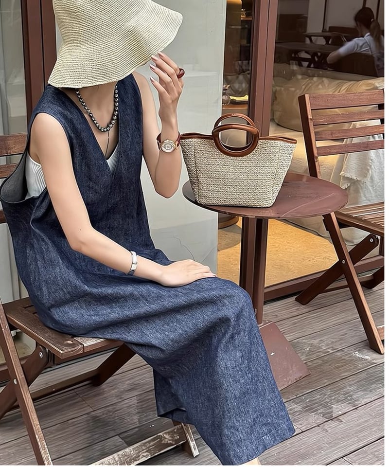 indigo v-neck one-piece IR1678 | irumoon
