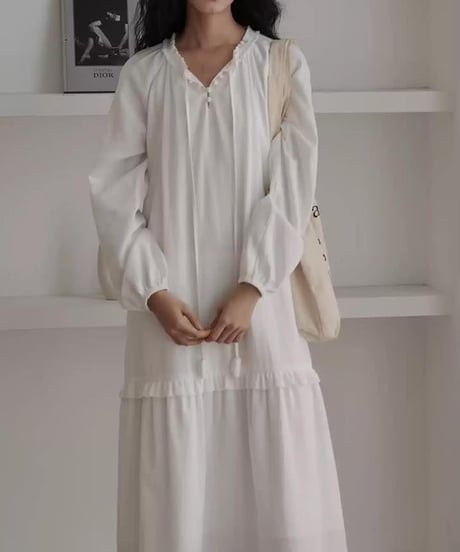 Frill gathered bohemian one piece　　IR1625