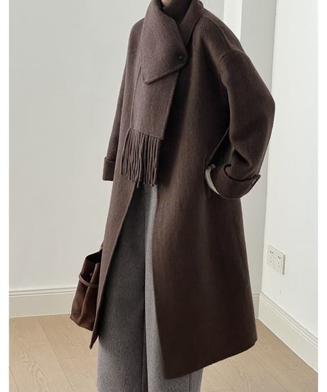 【完売】collarless long coat+scarf set /2color　　IR1553