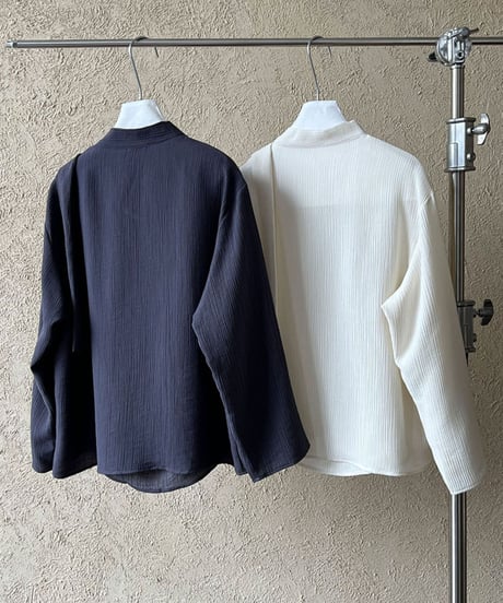 collarless ribbon design blouse /2color　IR1573