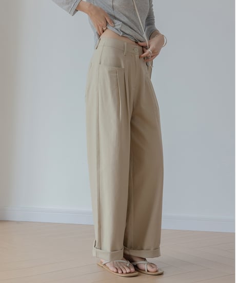 washed cotton feel loose drape pants　IR1381