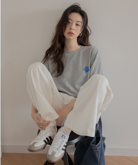 washed cotton feel loose drape pants　IR1381