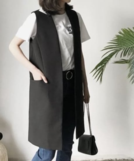 colorless long gilet vest /2color　　IR1599