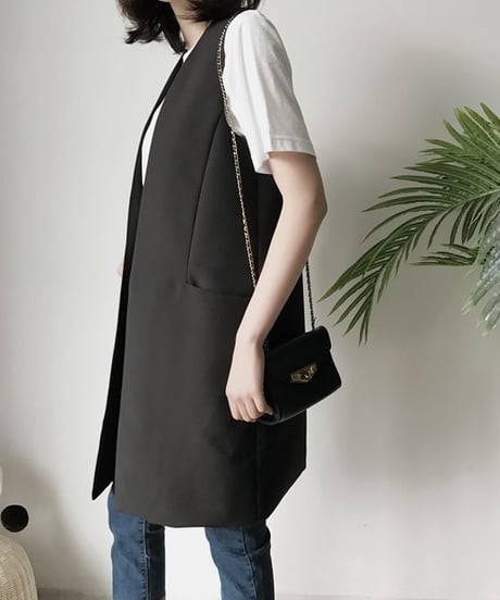 colorless long gilet vest /2color　　IR1599