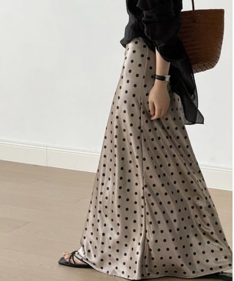 dot satin long skirt　　IR1644