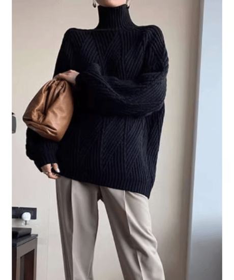 high neck diamond shape knit /2color　　IR1505