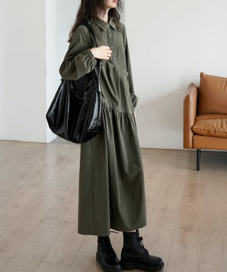 asymmetric button shirt onepiece　　IR1595