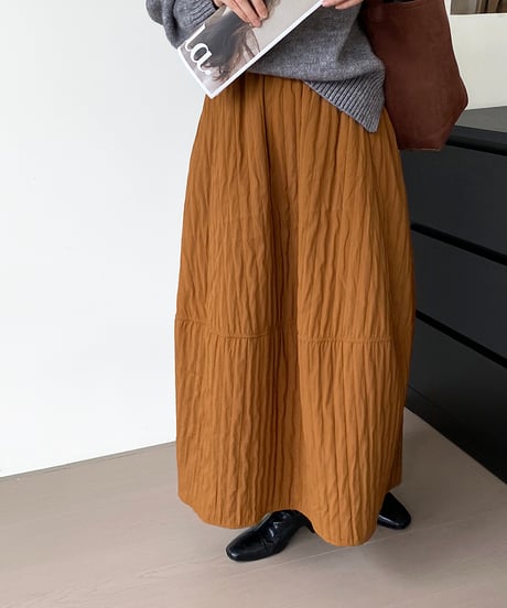 wrinkled flare long skirt /3color　　IR1551