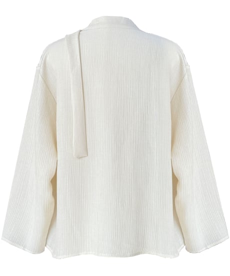 collarless ribbon design blouse /2color　IR1573