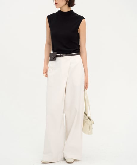 asymmetry cross wide pants + belt set/3color　IR1574