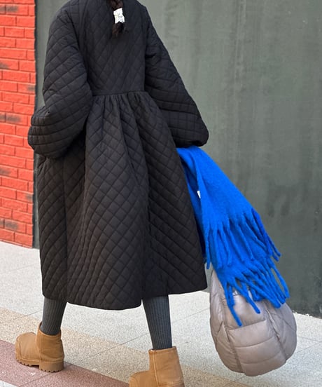 collarless quilted long coat /2color　IR1566