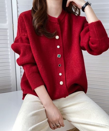 jewel button knit cardigan /4color　IR1565