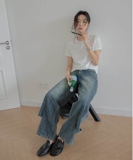damage straight denim　　IR1347