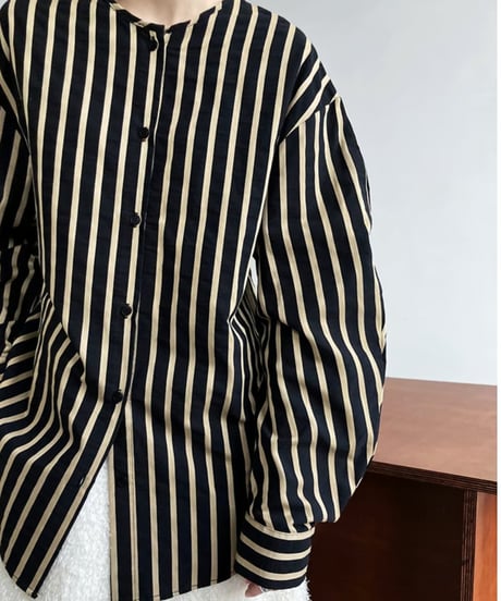 no-collar striped shirt　　IR1478