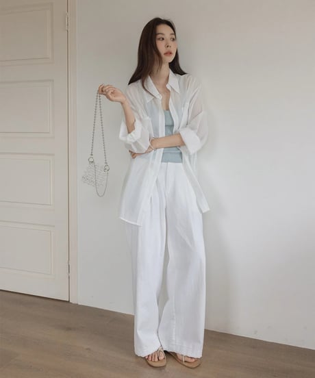 back slit ribbon sheer shirt /3color　　IR1666