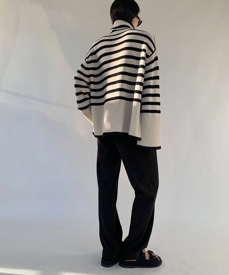 side slit border high neck knit　　IR1458