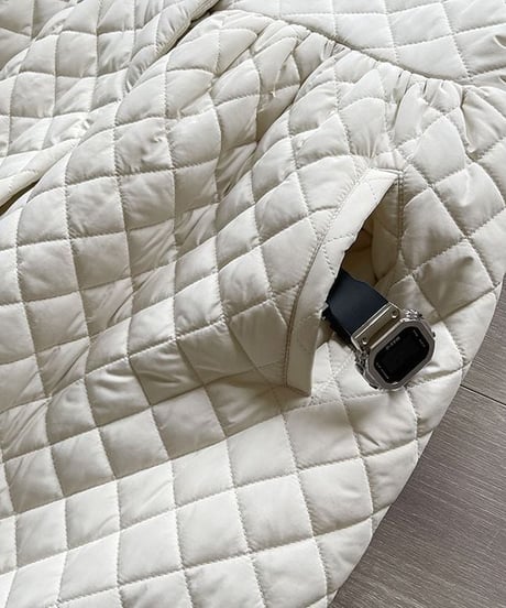 collarless quilted long coat /2color　IR1566