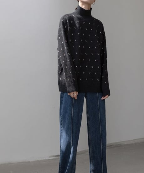 design knit high neck sweater　　IR1550