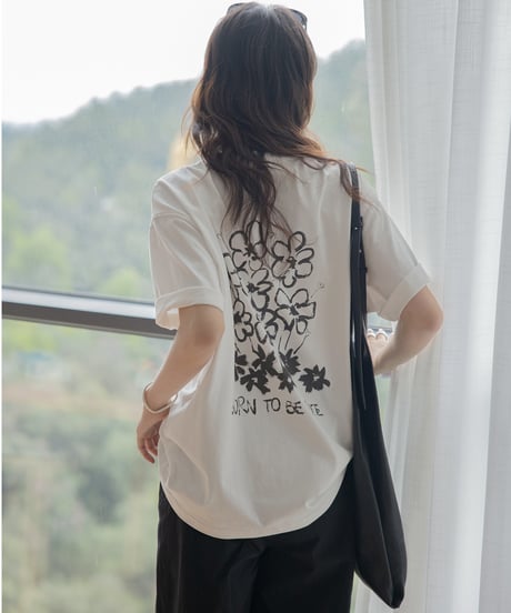 Flower pattern back print T-shirt　　IR1397