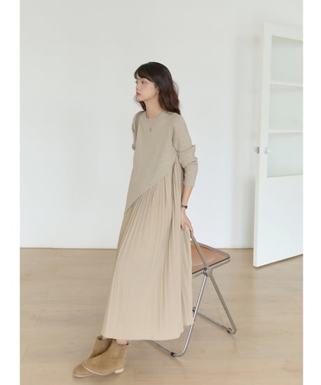 knit pleated docking dress　　IR1474