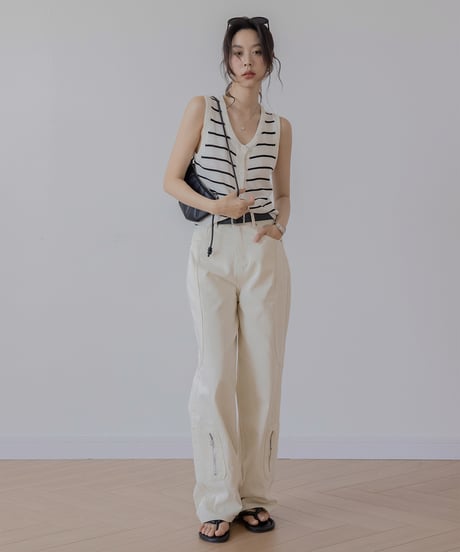 striped button knit vest　　IR1391